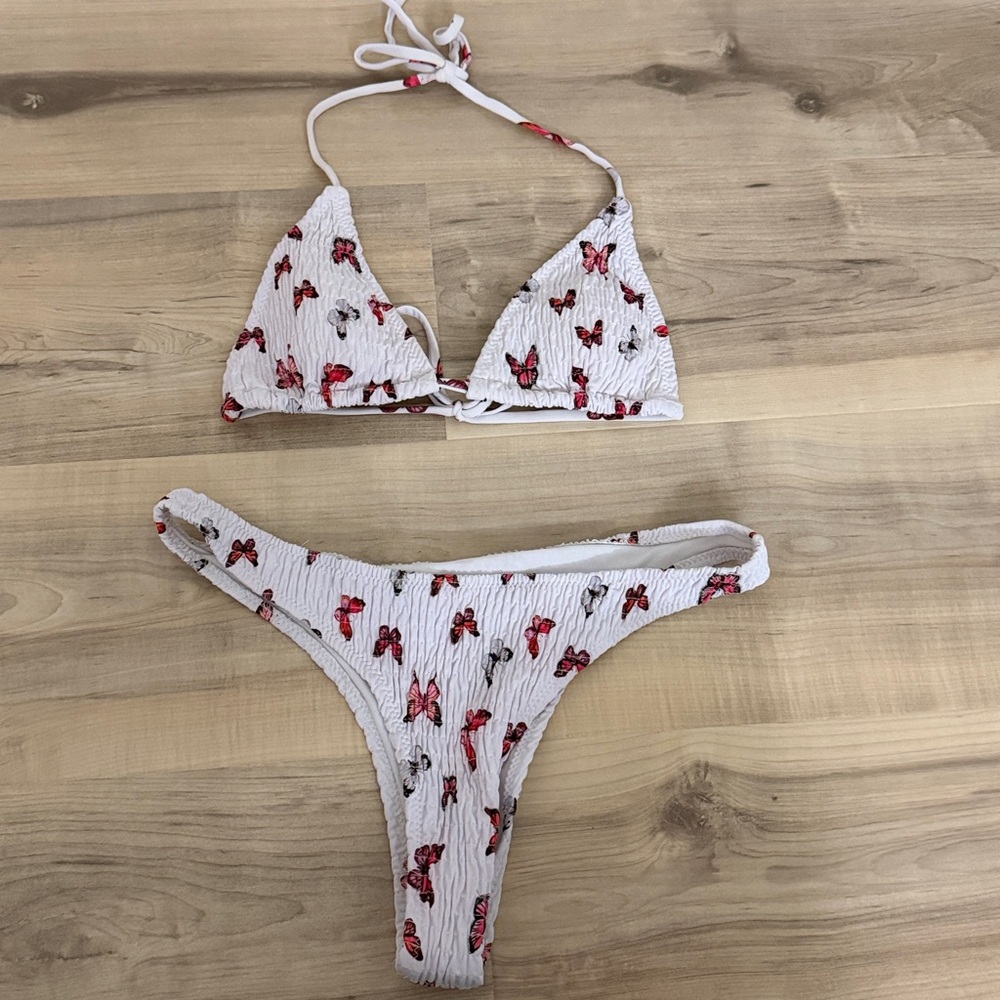 size small pink butterfly print amazon bikini set